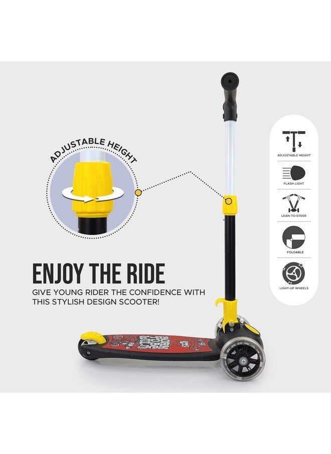 NHR Smart Kick Scooter, 3 Adjustable Height, Foldable Scooter, Skate Scooter for Kids, Attractive PVC Wheel with Led Light for Kids, Age Upto 3+ Years (45 Kg, Black)