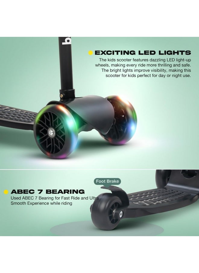 Baybee Zoomie Kick Scooter for Kids, Foldable Kids Scooter with 4 Height Adjustable Handle & Brake, Skate Scooter with LED PU Wheels, Runner Scooter for Kids 3 to 8 Years Boys Girls (Black)