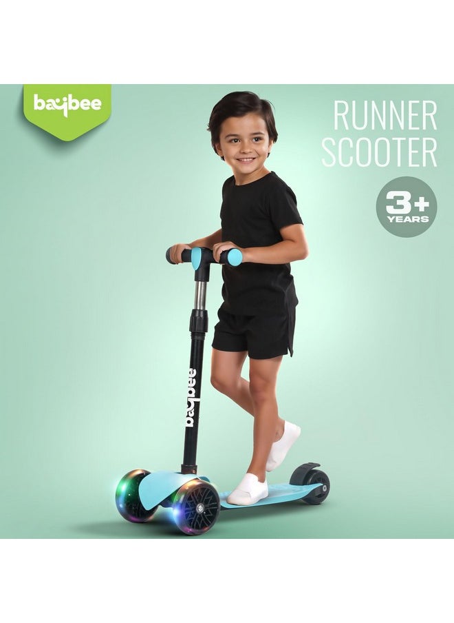 Baybee Zoomie Kick Scooter for Kids, Foldable Kids Scooter with 4 Height Adjustable Handle & Brake, Skate Scooter with LED PU Wheels, Runner Scooter for Kids 3 to 8 Years Boys Girls (Blue)