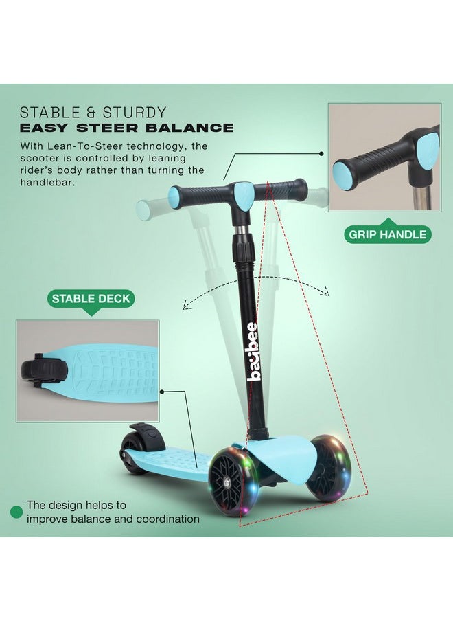 Baybee Zoomie Kick Scooter for Kids, Foldable Kids Scooter with 4 Height Adjustable Handle & Brake, Skate Scooter with LED PU Wheels, Runner Scooter for Kids 3 to 8 Years Boys Girls (Blue)