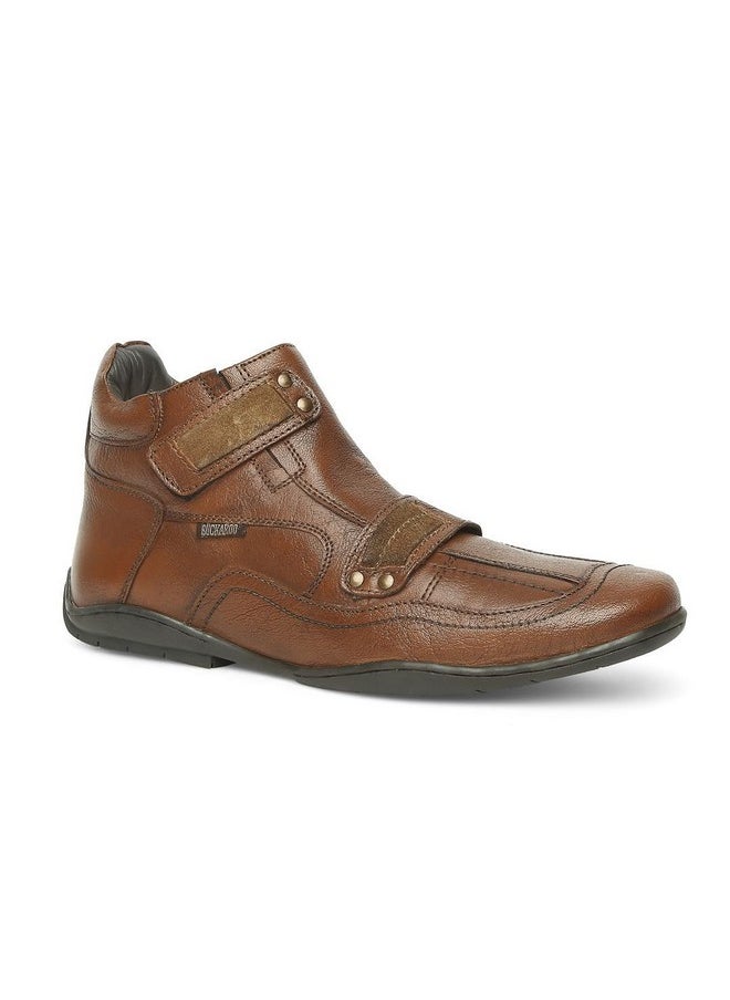 Buckaroo Adults-Men EVA 2.O Leather Biker Boots Zipper Tan | Size-UK 8