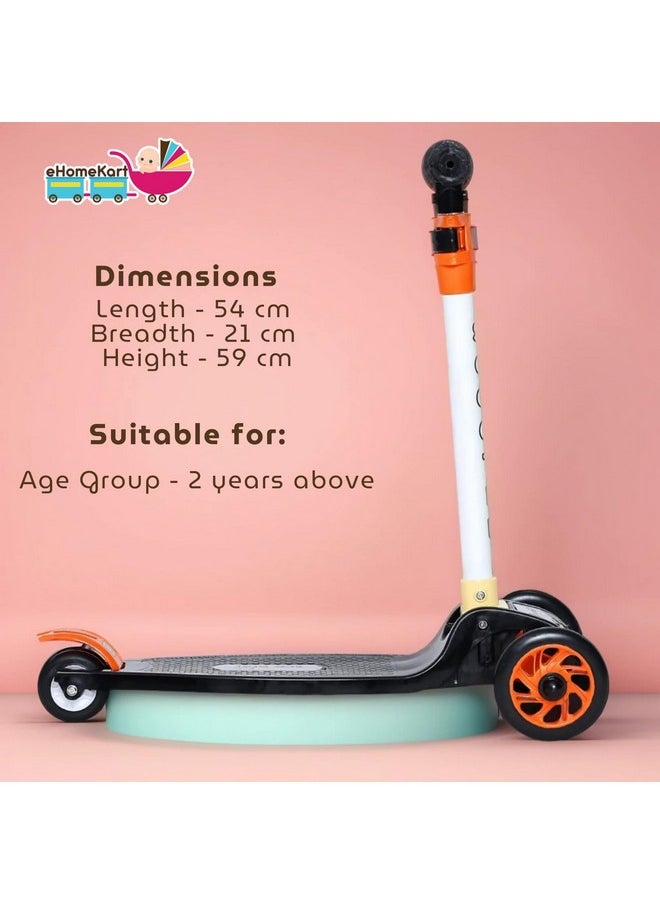 eHomeKart Kids Scooter - Three Wheel Kick Scooters for Boys and Girls with Adjustable Height and Rear Brake - 3 Wheels Skate for Age 2-4 Years (Orange)