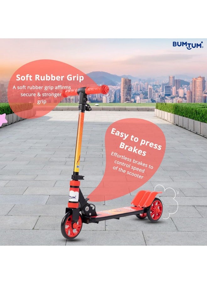 BUMTUM Smart 5inch 3 Wheels Kick Scooter for Kids | 3 Adjustable Height Scooter, Foldable & Attractive PVC Wheels with Rare Brakes Age 5 Years (Red & Black)