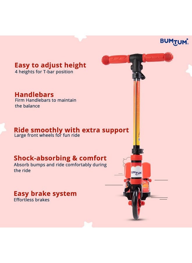 BUMTUM Smart 5inch 3 Wheels Kick Scooter for Kids | 3 Adjustable Height Scooter, Foldable & Attractive PVC Wheels with Rare Brakes Age 5 Years (Red & Black)