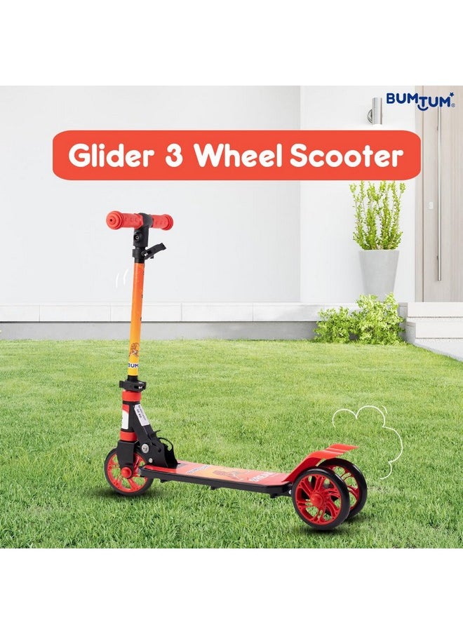 BUMTUM Smart 5inch 3 Wheels Kick Scooter for Kids | 3 Adjustable Height Scooter, Foldable & Attractive PVC Wheels with Rare Brakes Age 5 Years (Red & Black)