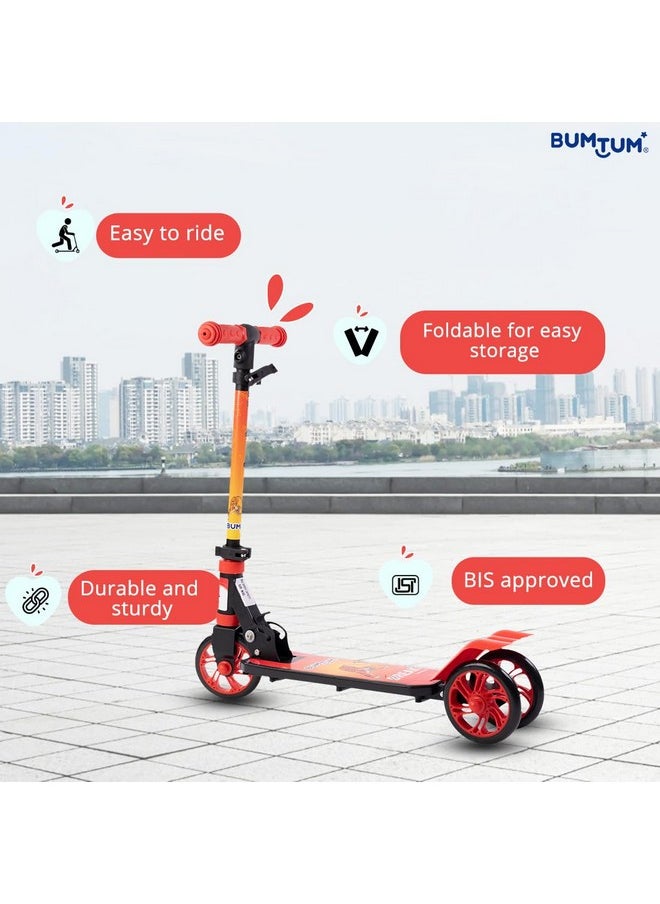 BUMTUM Smart 5inch 3 Wheels Kick Scooter for Kids | 3 Adjustable Height Scooter, Foldable & Attractive PVC Wheels with Rare Brakes Age 5 Years (Red & Black)