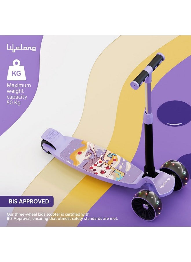 Lifelong LLKS14 Kick Scooter with Adjustable Height & LED Wheels (Max User Weight: 50kg) Kids Scooter (Purple & Black, Pack of 1)