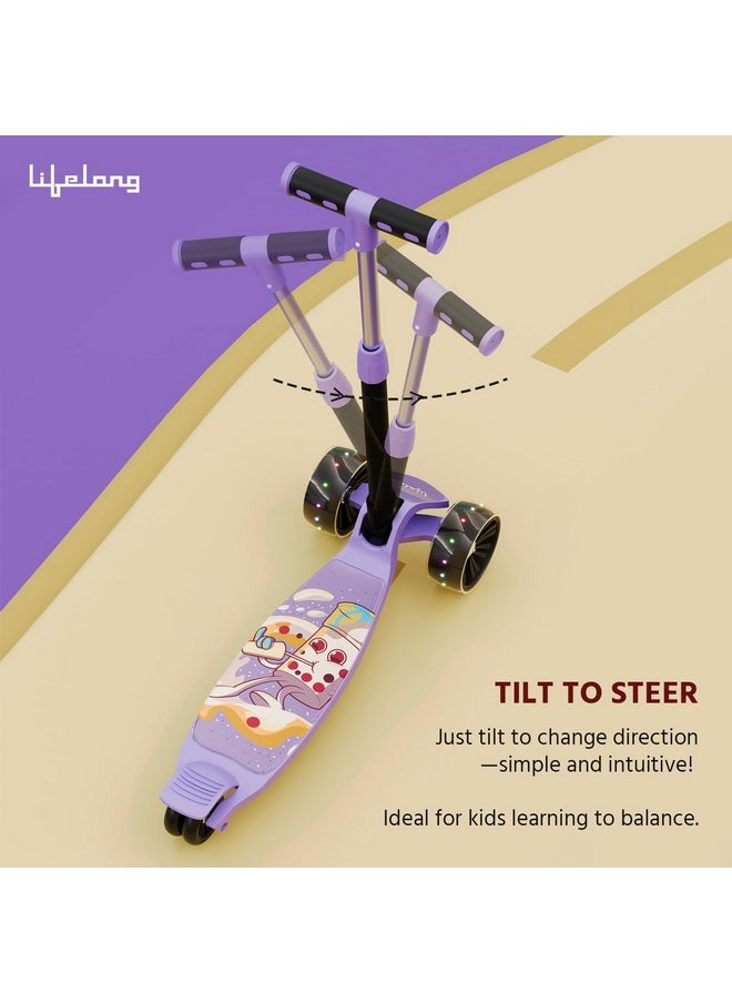 Lifelong LLKS14 Kick Scooter with Adjustable Height & LED Wheels (Max User Weight: 50kg) Kids Scooter (Purple & Black, Pack of 1)