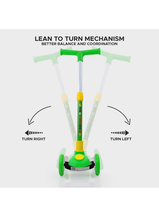 NHR Smart Kick Scooter for Kids, 3 Adjustable Height Scooter, Foldable & Attractive PVC Wheels with Rare Brakes for Kids Age Upto 3+ Years (40 kg, Green)