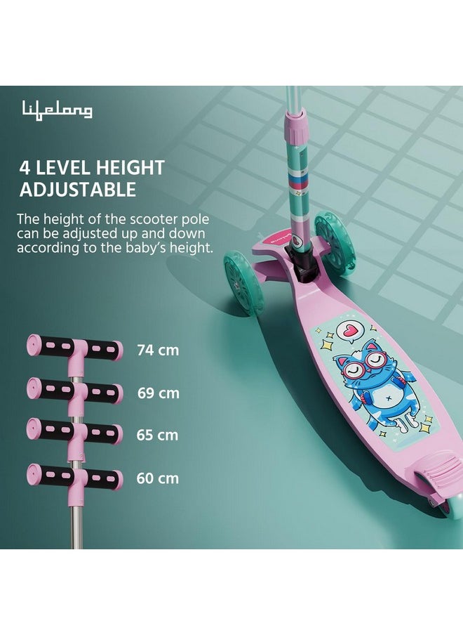 Lifelong Scooter for Kids 3+ Years - Foldable Kids Scooter with PVC Wheels & Adjustable Height - Kick Scooter Capacity 50Kg- Baby Scooter Toys for 3+ Year Old Boy & Girl - Skate Scooter (Llks18) Pink