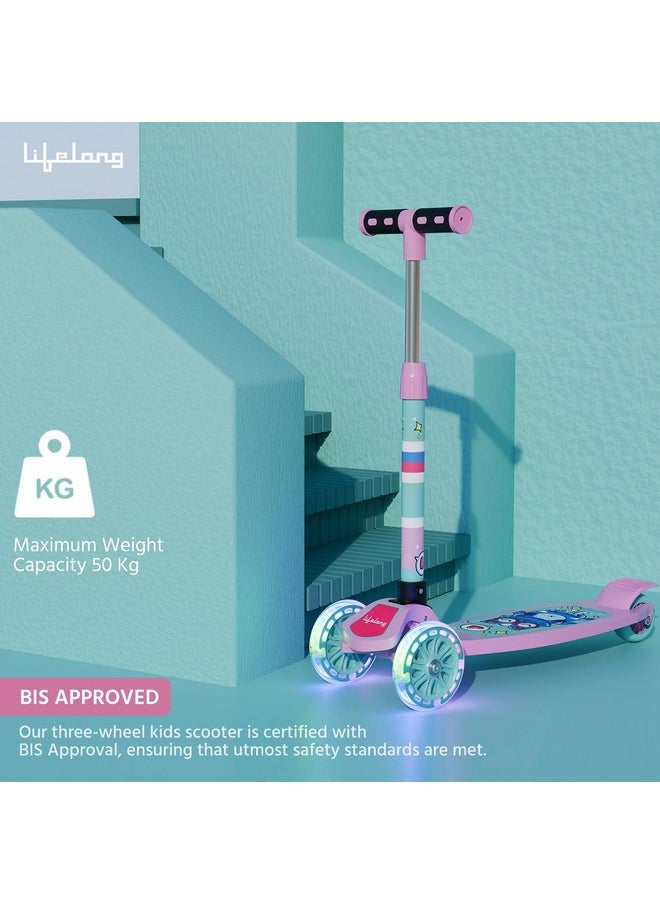 Lifelong Scooter for Kids 3+ Years - Foldable Kids Scooter with PVC Wheels & Adjustable Height - Kick Scooter Capacity 50Kg- Baby Scooter Toys for 3+ Year Old Boy & Girl - Skate Scooter (Llks18) Pink