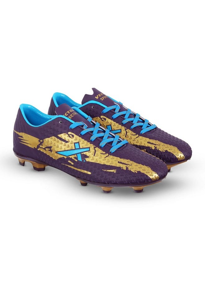 Vector X Spectre 2.0 Football Shoe/Studs, Double Colored TPU Sole, Padded Footbed, Premoulded Heel Shoe for Men (Purple-Gold, Size-4)