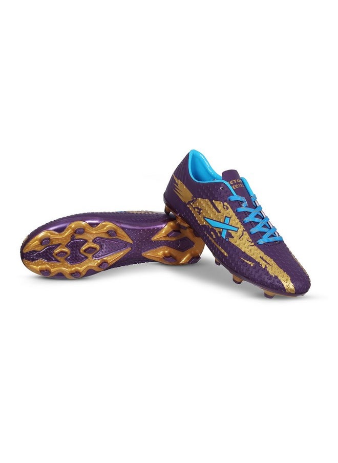 Vector X Spectre 2.0 Football Shoe/Studs, Double Colored TPU Sole, Padded Footbed, Premoulded Heel Shoe for Men (Purple-Gold, Size-4)