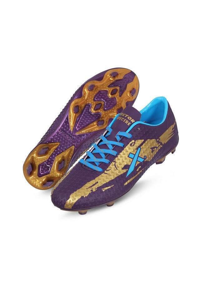 Vector X Spectre 2.0 Football Shoe/Studs, Double Colored TPU Sole, Padded Footbed, Premoulded Heel Shoe for Men (Purple-Gold, Size-4)