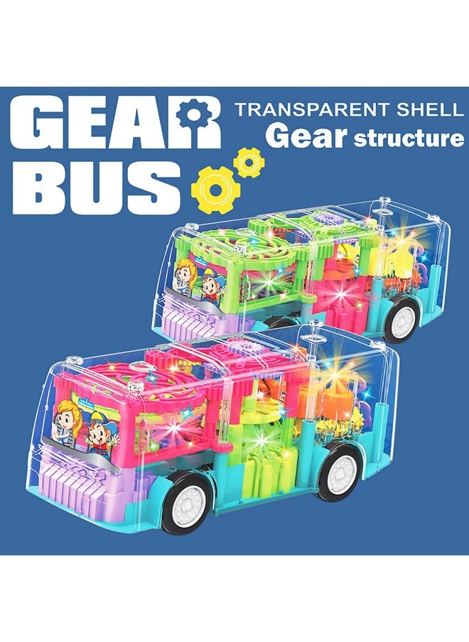 VGRASSP Toy Bus for Kids - Big Size Transparent Vehicle - Educational Aid for Learning Mechanisms by Observation - Bump and Go - 3D Flashing LED Lights and Music