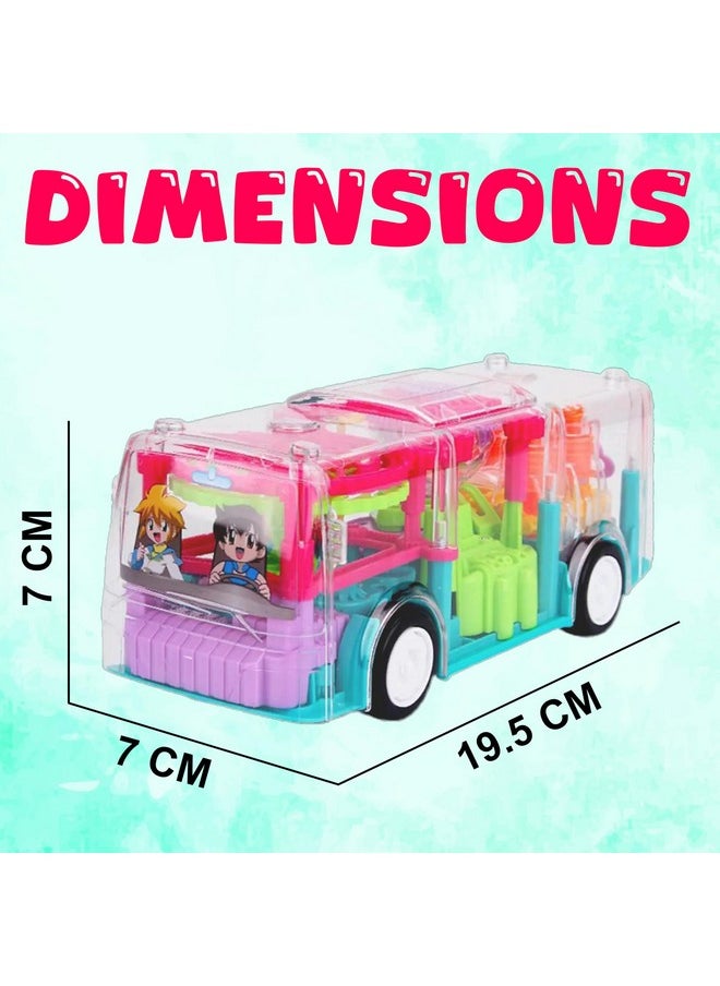 VGRASSP Toy Bus for Kids - Big Size Transparent Vehicle - Educational Aid for Learning Mechanisms by Observation - Bump and Go - 3D Flashing LED Lights and Music