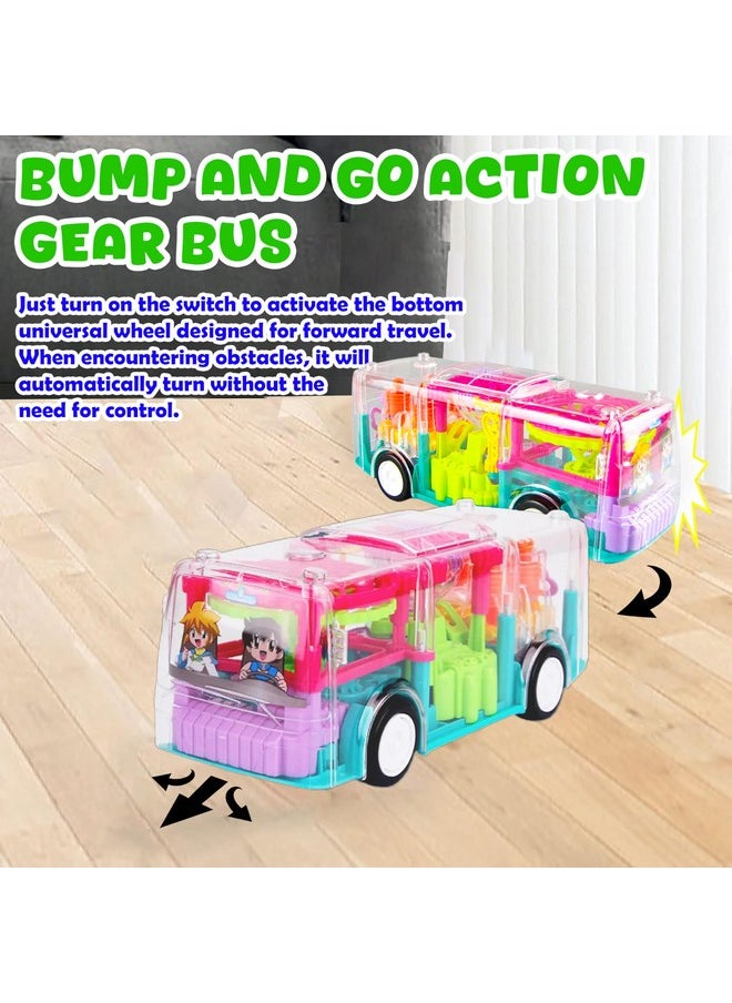 VGRASSP Toy Bus for Kids - Big Size Transparent Vehicle - Educational Aid for Learning Mechanisms by Observation - Bump and Go - 3D Flashing LED Lights and Music