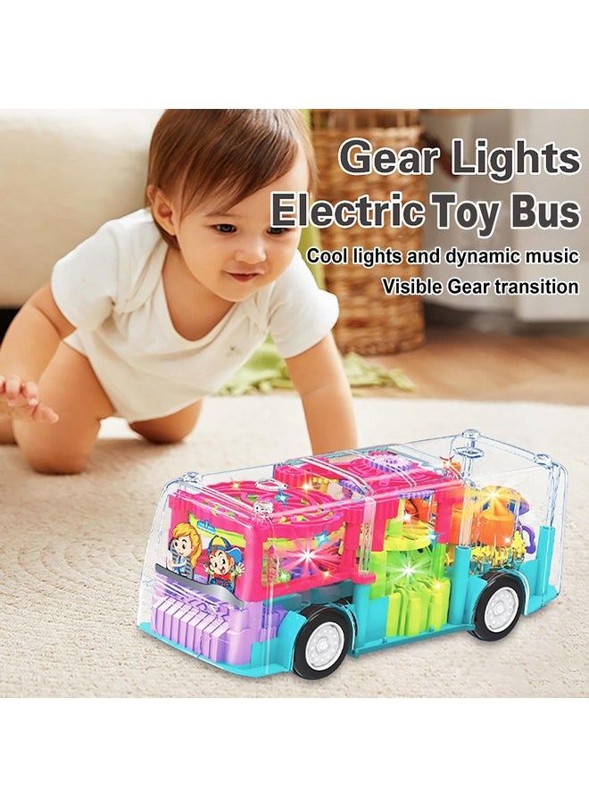 VGRASSP Toy Bus for Kids - Big Size Transparent Vehicle - Educational Aid for Learning Mechanisms by Observation - Bump and Go - 3D Flashing LED Lights and Music