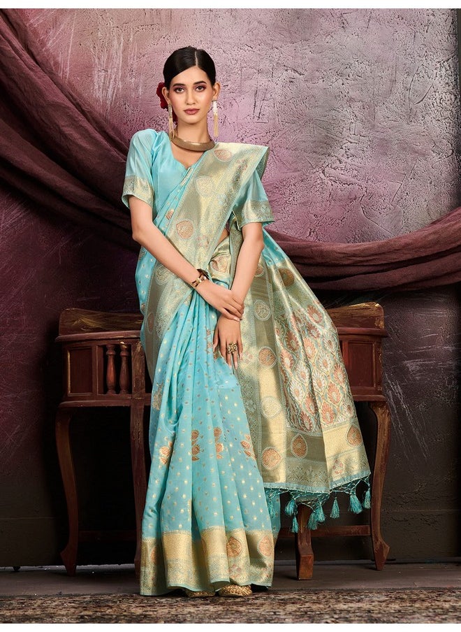 MIMOSA Women's Woven Design Kanjivaram Style Art Silk Saree With Blouse Piece : Sa0000905An - Blue