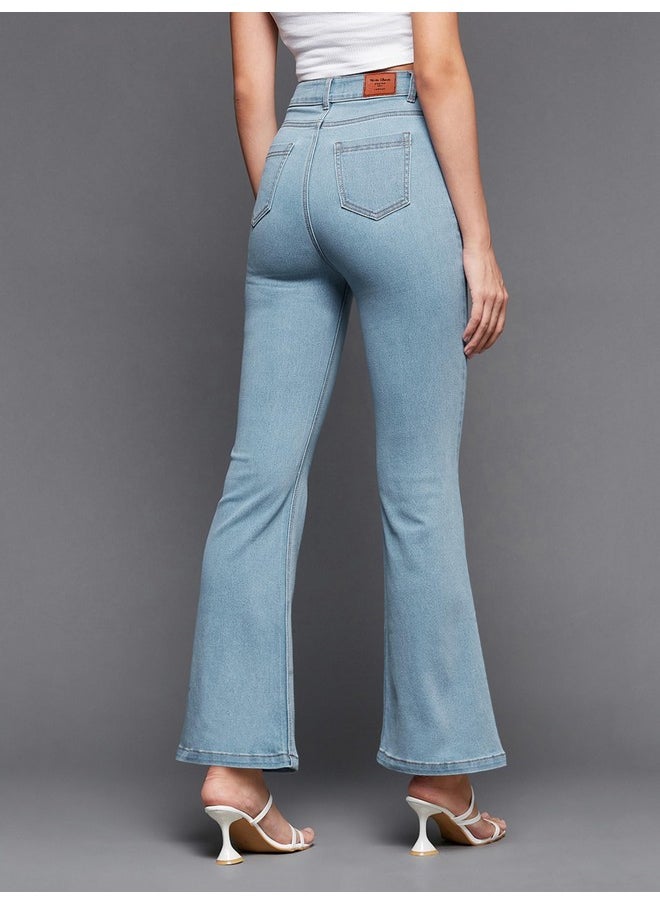 Miss Chase Women's Light Blue Bootcut High Rise Clean Look Regular Stretchable Denim Jeans (30)