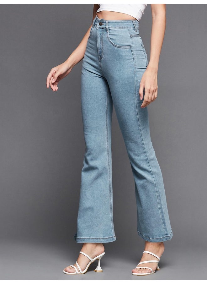Miss Chase Women's Light Blue Bootcut High Rise Clean Look Regular Stretchable Denim Jeans (30)