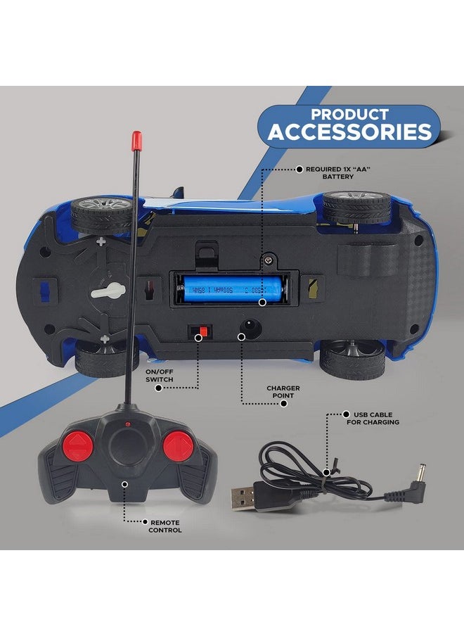 NHR Remote Control Car Chargeable 3D Remote Control, Lighting Famous Car Remote Car for Kids, 4 Function Racing Car (3+ Years, Blue)