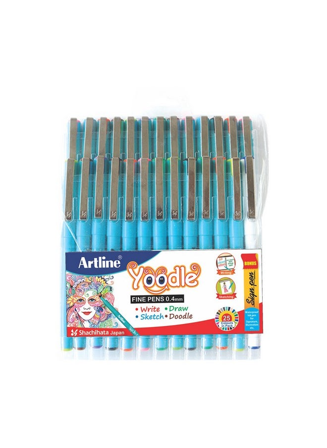 Artline Fd6342300004 Yoodle Fine Line Pen Set - Pack Of 25 + Bonus Sign Pen - Multicolor