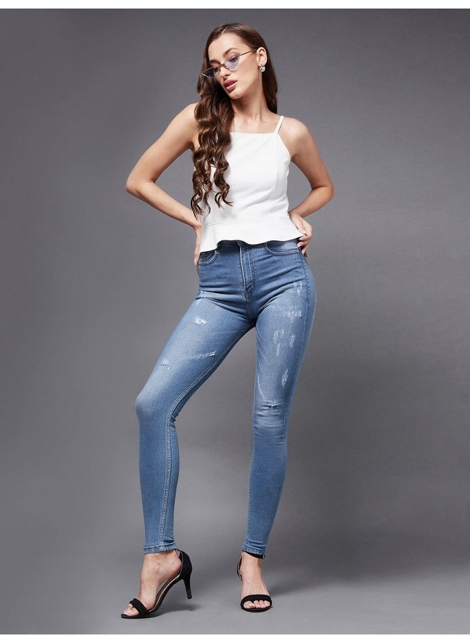 Miss Chase Women's Blue Skinny High Rise Mild Distress Regular Stretchable Denim Jeans (MCSS22DEN12-43-115-30, 30, Blue)