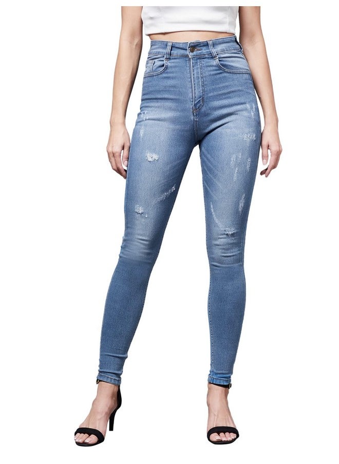 Miss Chase Women's Blue Skinny High Rise Mild Distress Regular Stretchable Denim Jeans (MCSS22DEN12-43-115-30, 30, Blue)