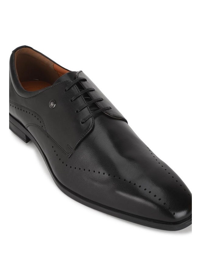 Louis Philippe Men Black Formal Leather Perforated Derby Shoes