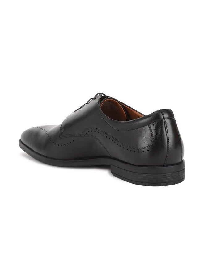 Louis Philippe Men Black Formal Leather Perforated Derby Shoes