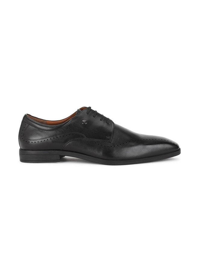 Louis Philippe Men Black Formal Leather Perforated Derby Shoes