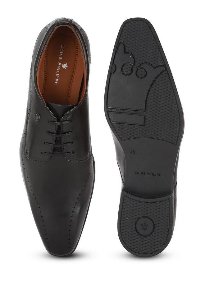 Louis Philippe Men Black Formal Leather Perforated Derby Shoes