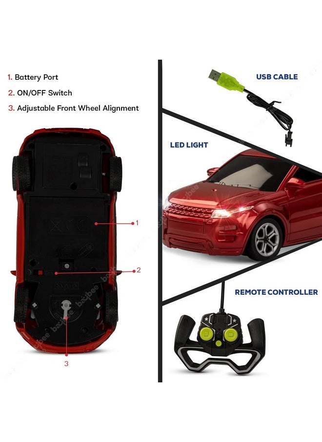 BAYBEE Metallic Roster 1:24 Scale Rechargeable Remote Control Car for Kids, Stunt RC Cars with Full Function, 2.4G Remote| Racing Remote Cars | Remote Control Car Toys for Kids 5+Years (Red)