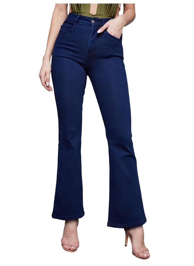 Miss Chase Women's Bootcut High/Mid Rise Regular/Cropped Stretchable Denim Jeans (Plus Size) (MCSS24DEN79-03-360-28, Stormy Blue, 28)