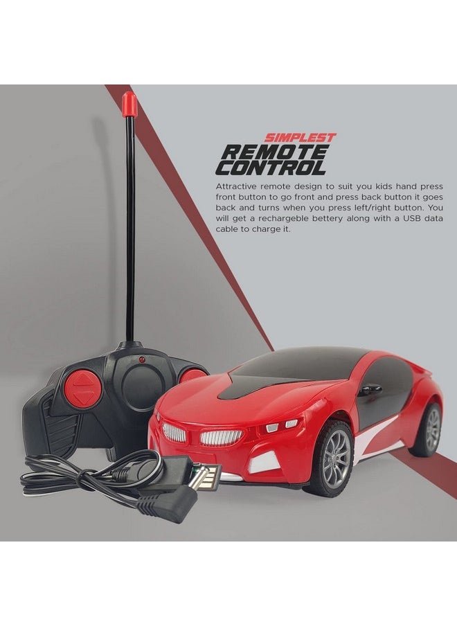 NHR Remote Control Car Chargeable, 3D Remote Control, Lighting Famous Car Remote, Car for Kids 4 Function Racing Car 3+ Years, (Red)