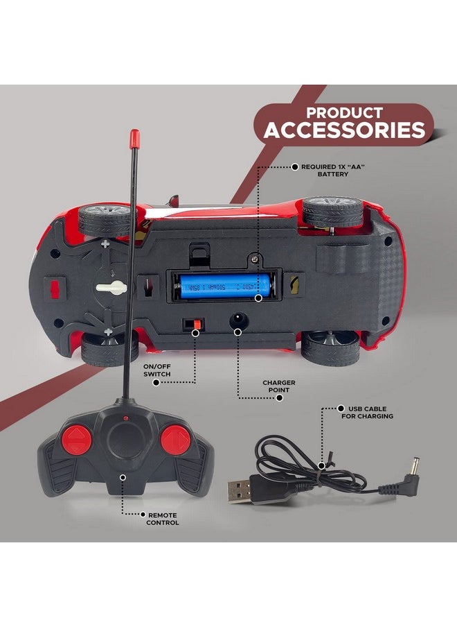 NHR Remote Control Car Chargeable, 3D Remote Control, Lighting Famous Car Remote, Car for Kids 4 Function Racing Car 3+ Years, (Red)