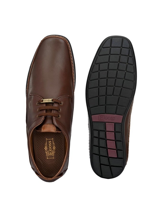 egoss Stretch Premium Genuine Leather Derby Formal Shoes for Men (Brown-8)-GS-247