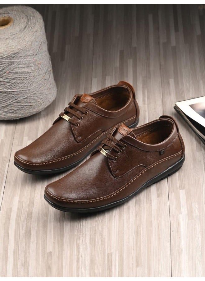 egoss Stretch Premium Genuine Leather Derby Formal Shoes for Men (Brown-8)-GS-247