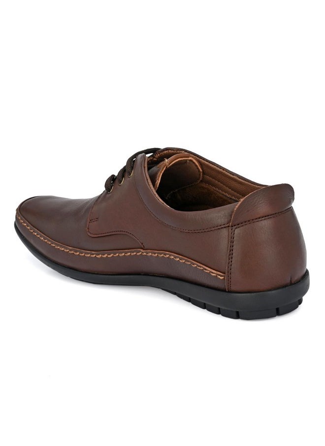 egoss Stretch Premium Genuine Leather Derby Formal Shoes for Men (Brown-8)-GS-247
