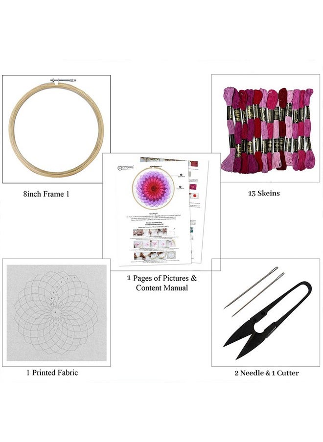 Embroiderymaterial Diy Embroidery Kit For Beginner, Adults & Kids With Mandala Circle Design Digital Printed Cloth/Fabric & Written Instructions All Material Included, Multicolor