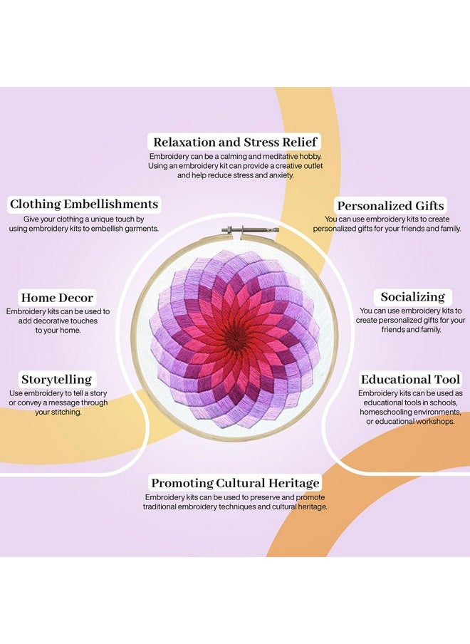 Embroiderymaterial Diy Embroidery Kit For Beginner, Adults & Kids With Mandala Circle Design Digital Printed Cloth/Fabric & Written Instructions All Material Included, Multicolor