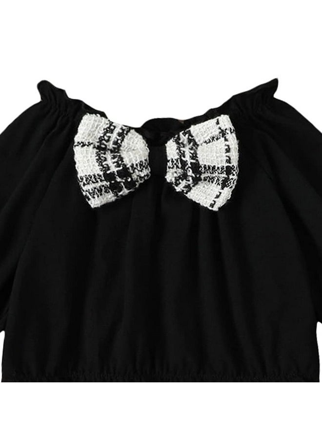 Hopscotch Girls Graphic Print BlouseSkirt Set In Black Color for Ages 3-4 Years