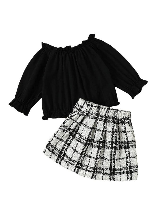 Hopscotch Girls Graphic Print BlouseSkirt Set In Black Color for Ages 3-4 Years