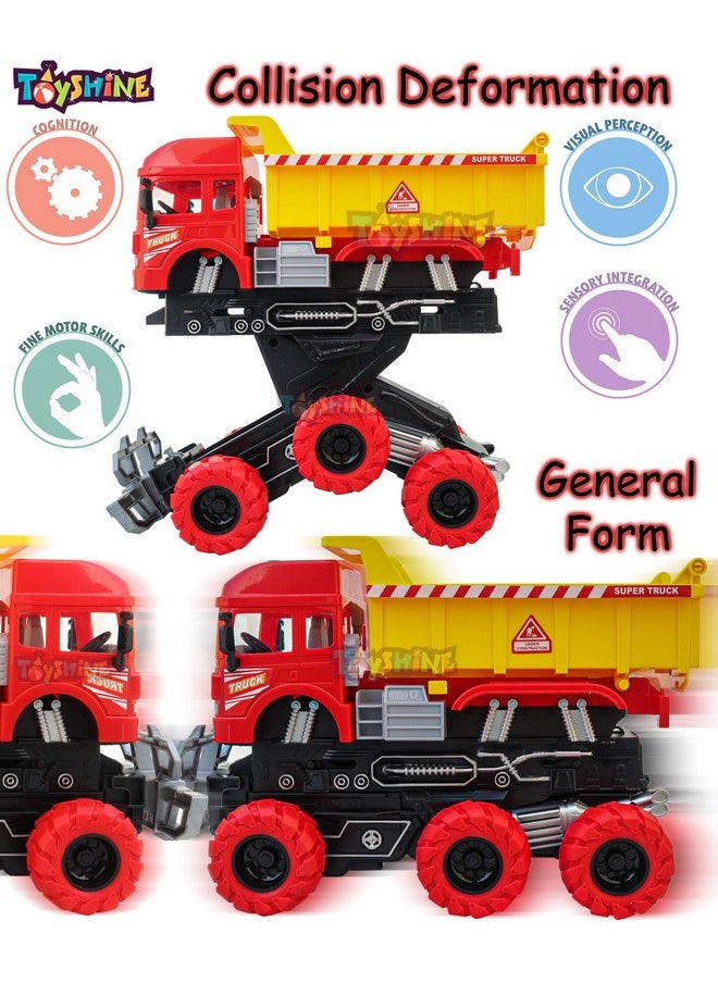 Toyshine 12 inches Oversized Collision Deformation 6 Wheels Friction Dumper Truck Construction Vehicle Toy for Kids, Red