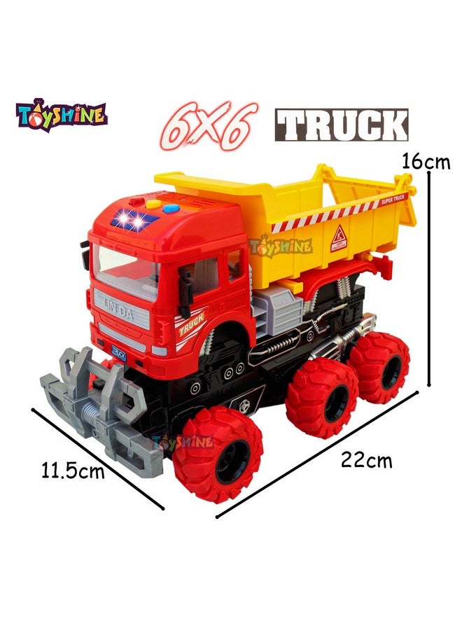 Toyshine 12 inches Oversized Collision Deformation 6 Wheels Friction Dumper Truck Construction Vehicle Toy for Kids, Red