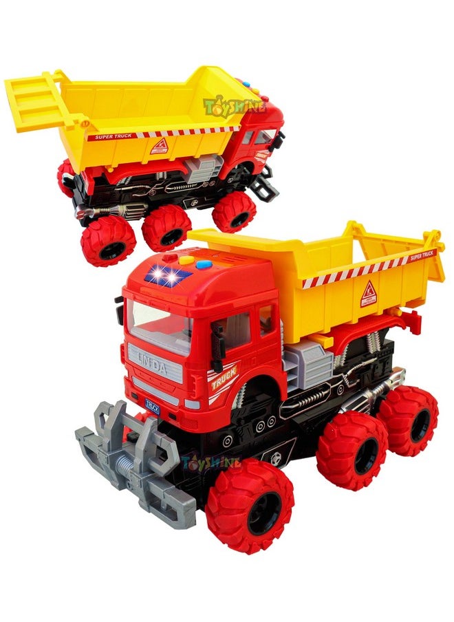 Toyshine 12 inches Oversized Collision Deformation 6 Wheels Friction Dumper Truck Construction Vehicle Toy for Kids, Red