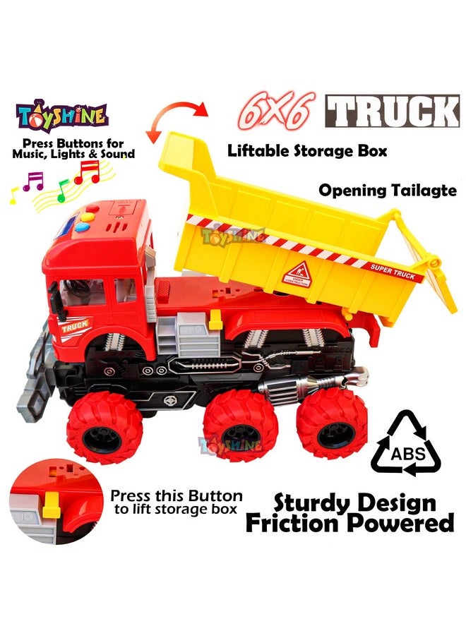 Toyshine 12 inches Oversized Collision Deformation 6 Wheels Friction Dumper Truck Construction Vehicle Toy for Kids, Red