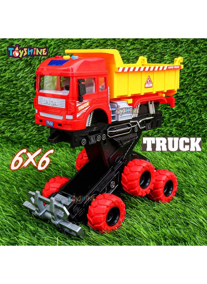 Toyshine 12 inches Oversized Collision Deformation 6 Wheels Friction Dumper Truck Construction Vehicle Toy for Kids, Red