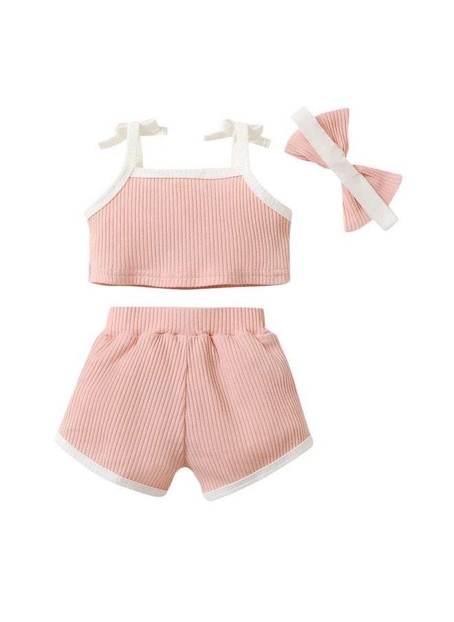 Hopscotch Girls Solid T-Shirt Shorts with Headband In Pink Color for Ages 9-12 Months
